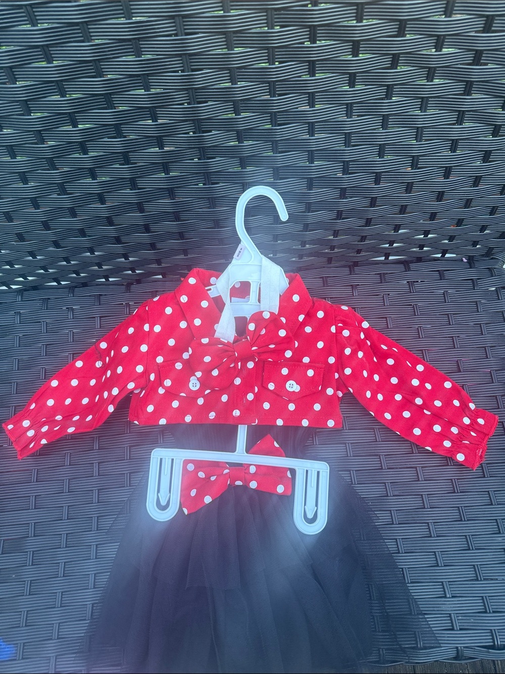 Girls Red Polka Dot Formal Top with Black Tulle Skirt